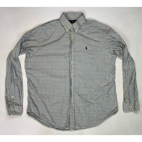 Polo Ralph Lauren Plaid Button Up Shirt Men XL Yellow Blue Pony Long Sleeve - Picture 1 of 5